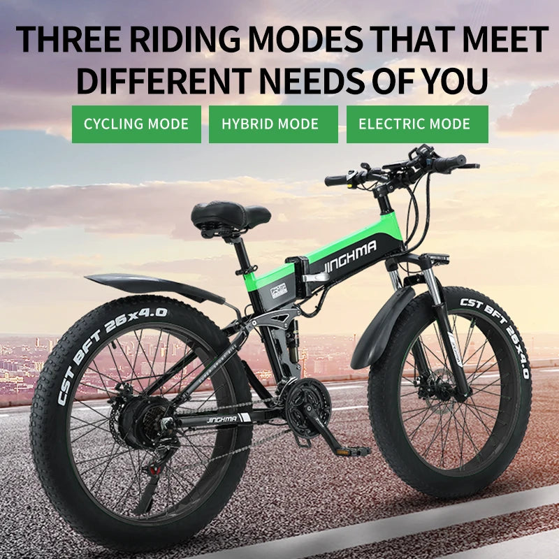 Foldable 1000w Single/Double Lithium Battery E-Bike 26inch 48V 12.8ah Fat Tire 4.0