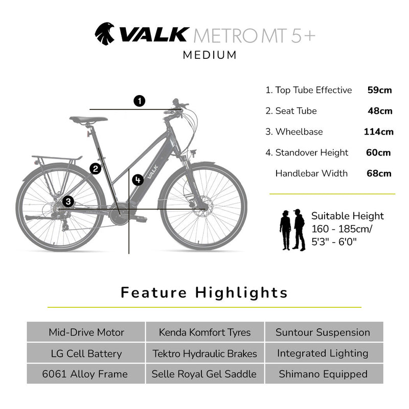 2023 VALK Metro MT 5 + Electric Hybrid Bike - Medium - Dark Grey