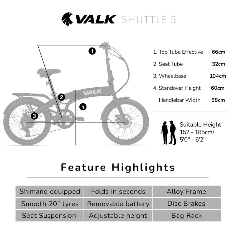 VALK Shuttle 5 Electric Folding Bike, Gen II, Shimano 7-Speed